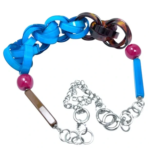 Rare Zenzii designer blue Acrylic chain statement necklace - Picture 4 of 6